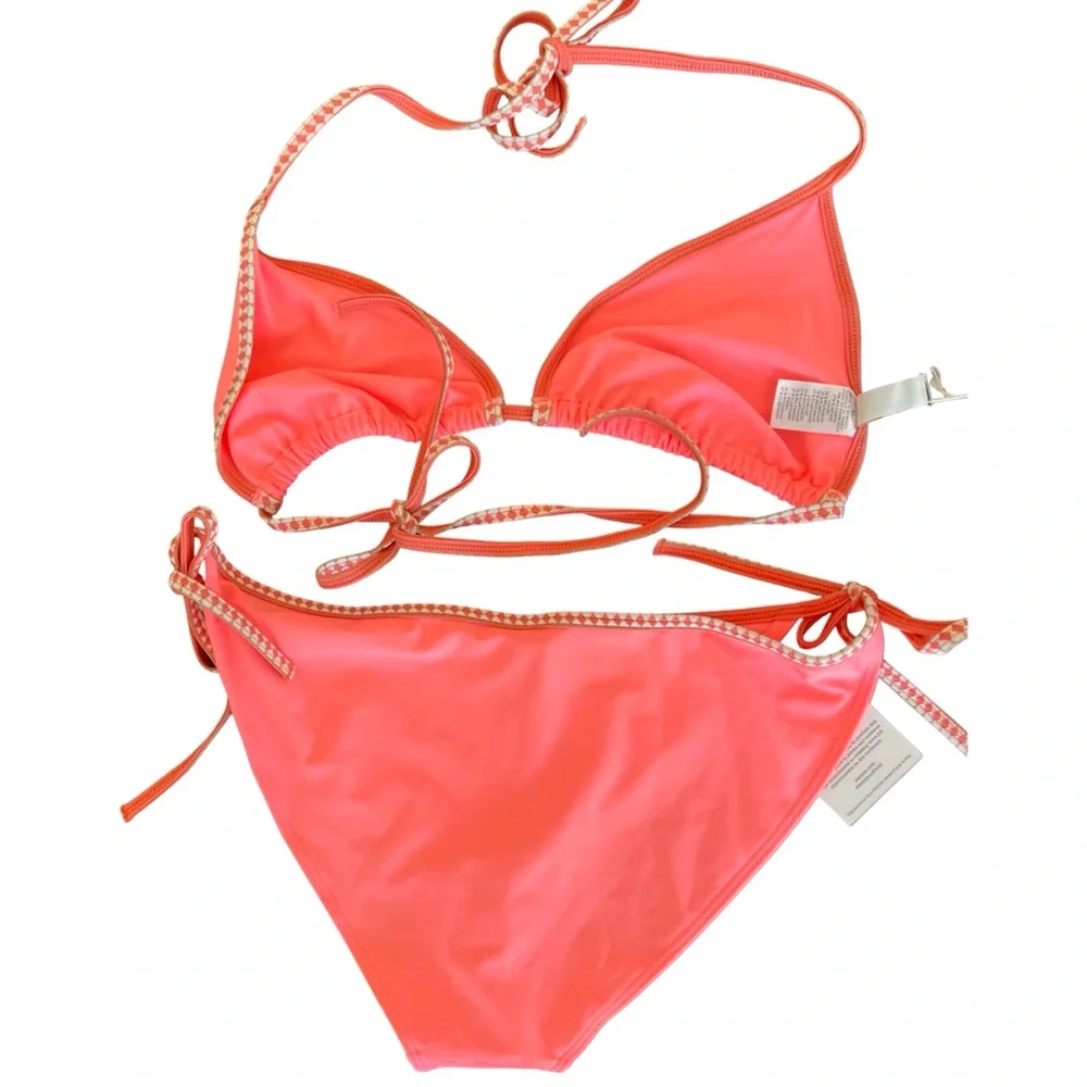 Lem Lem "Lena" Bikini in Coral NWT Triangle Top & Bottoms with side Ties Sz XL - Picture 2 of 7